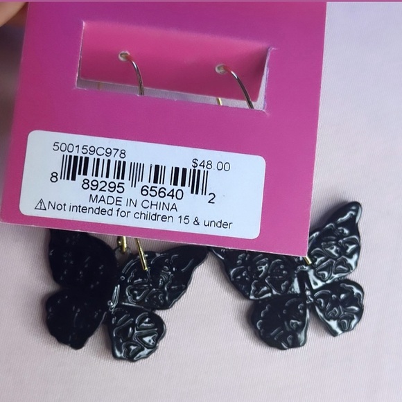Betsey Johnson Gold Tone Crystal Rainbow Butterfly Dangle Drop Earring - Picture 3 of 3